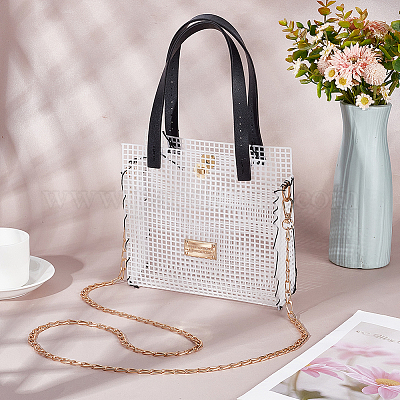 DIY Woven Bag Making Kits, including Plastic Mesh Canvas Sheets, Bag Strap,  Needles, Thread, Clasps, Black,