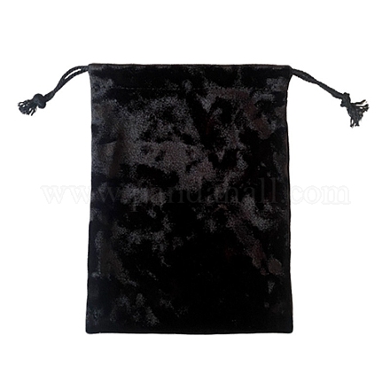 ベルベットのポーチ  ドローストリングバッグ  長方形  ブラック  18x13cm&nbsp;PW-WG78396-01-1