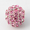 Alloy Rhinestone Beads, Grade A, Round, Silver Color Plated, Light Rose, 10mm, Hole: 2mm