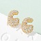 Brass Micro Pave Cubic Zirconia Stud Earrings, Pave Cluster Earring, Rack Plating, Long-Lasting Plated, Real 18K Gold Plated, Letter C, 13x9mm