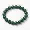 Natural Mashan Jade Beaded Stretch Bracelet, Dyed, Round, Dark Green, 2 inch(5cm), Beads: 8mm