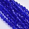 Faceted Bicone Glass Beads Strands, Dark Blue, 4x4mm, Hole: 0.8~1mm,, about 75~78pcs/strand, 28~29cm