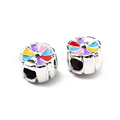 CCBプラスチックヨーロピアンビーズ  大穴ビーズ  エナメルスタイル  花付きフラットラウンド  カラフル  10.5x8mm  穴：4mm&nbsp;CCB-P015-02P-01