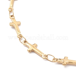 304ステンレススチールクロスリンクチェーンアンクレット  カニカン付き  ゴールドカラー  9-1/4インチ（23.5cm）&nbsp;AJEW-AN00415