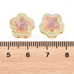真鍮製の透明なキュービックジルコニアビーズ  カドミウムフリー＆鉛フリー  ラックめっき  長持ちメッキ  樹脂の花で  18KGP本金メッキ  ピンク  13x13x7mm  穴：1.5mm&nbsp;KK-B186-01G-04