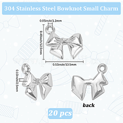304ステンレススチールチャーム20個  ちょう結びチャーム  ステンレス鋼色  12.5x13.5x2.5mm  穴：1.2mm&nbsp;STAS-BBC0007-73P