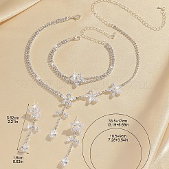 Flower Brass Micro Pave Clear Cubic Zirconia Pendant Necklaces & Stud Dangle Earrings & Bracelets Sets for Women&nbsp;FS-WG6E2D2-01