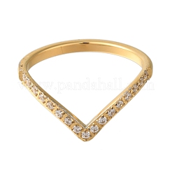 Ion Plating(IP) 304 Stainless Steel Micro Pave Clear Cubic Zirconia V Shape Finger Rings for Women&nbsp;RJEW-B066-04G