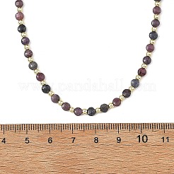Natural Red Corundum/Ruby and Sapphire Faceted Flat Round Beaded Necklaces&nbsp;NJEW-JN06433