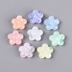 光沢のあるツートンカラーの透明アクリルビーズ  花  暗闇で光る  グリッターパウダー付き  ミックスカラー  16.5x17.5x6mm  穴：2mm  約560個/500g&nbsp;OACR-Q199-45