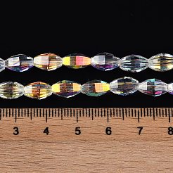 電気メッキガラスビーズセット  ABカラーメッキ  多面カット  オーバル  クリアAB  9.5x5.5mm  穴：1.2mm  約60個/連  22.05''（56センチメートル）&nbsp;GLAA-Q101-03A-AB06