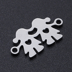 変色しにくい201ステンレススチールリンクコネクター  女の子と女の子  ハート  ステンレス鋼色  10x19x1mm  穴：1.5mm&nbsp;STAS-N090-T876-1