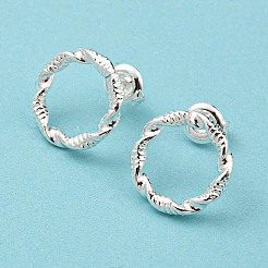 304ステンレススチール中空リングスタッドピアス女性用  925銀メッキ  15mm&nbsp;EJEW-N907-003S