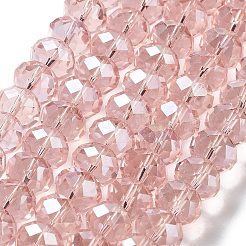 電気メッキガラスビーズセット  ABカラーメッキ  多面カット  ロンデル  ピンク  12x8mm  穴：1mm  約68~70個/連  58~59cm&nbsp;LS-GR12MMY-59AB