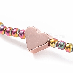 Glass Round Beaded Stretch Bracelet with Brass Heart for Women&nbsp;BJEW-JB08090