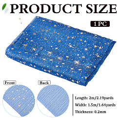 2mの星柄ポリエステル金箔押し生地  服装アクセサリー  プルシアンブルー  1500x0.2mm&nbsp;AJEW-WH0061-035D