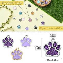 30個15スタイルの合金チャーム  エナメル  犬の足跡  アンティークシルバー＆プラチナ  13~18x10~16x1.5~2.5mm  穴：2mm  2個/スタイル&nbsp;FIND-YW0006-54