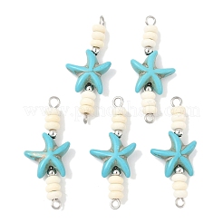 10Pcs 2 Colors Dyed Synthetic Turquoise Starfish Rondelle Beaded Connector Charms&nbsp;PALLOY-JF04014