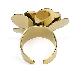 304ステンレススチールオープンカフリング  女性のためのジュエリー  花  14KGP本金メッキ  内径：18mm&nbsp;RJEW-K285-01G