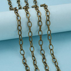 アイアン製アズキチェーン  テクスチャ  溶接されていない  スプールで  フラットオーバル  アンティークブロンズカラー  11x7x1.5mm  約164.04フィート（50m）/ロール&nbsp;CHT023Y-AB