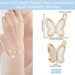 4Pcs Brass Pave Freshwater Shell Butterfly Charms&nbsp;KK-BBC0016-61