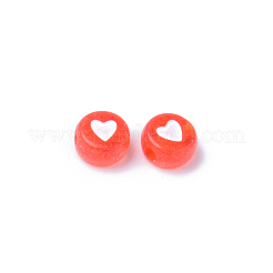 透明なアクリルビーズ  白いハートのフラットラウンド  レッド  7x3.5mm  穴：1.8mm  約370個/50g&nbsp;X-TACR-S150-05A-06