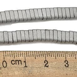 電気メッキ磁気無し合成ヘマタイトビーズ連売り  長方形  マットなスタイル  2穴  銀  6x2x3mm  穴：1.2mm  約199個/連  15.75インチ（40cm）&nbsp;G-C106-B01-08A