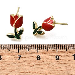 Brass Enamel Flower Stud Earrings&nbsp;EJEW-P322-05G