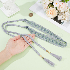 コットンとリネンの花柄レースタッセルウエストベリーベルト1本  合金パーツ  ゴールドカラー  グレー  1560x30mm&nbsp;AJEW-GF0012-32A