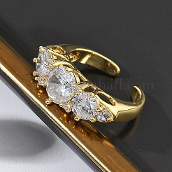 Brass Micro Pave Cubic Zirconia Cuff Open Rings for Women&nbsp;RJEW-L343-07G-02