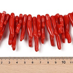 不透明アクリル模造サンゴビーズ連売り  ナゲット  レッド  27~47x12~18x5~6mm  穴：1.5mm  約100個/連  22.24''~22.44''（56.5~57センチメートル）&nbsp;X-SACR-P033-01A-06