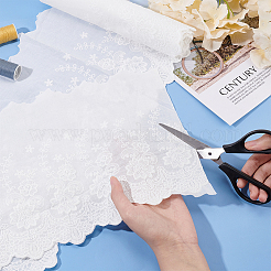 3ヤードのフラット刺繍フラワーコットンリボン  ウェーブエッジのリボン  ホワイト  8-5/8インチ（220~235mm）&nbsp;OCOR-FG0001-98