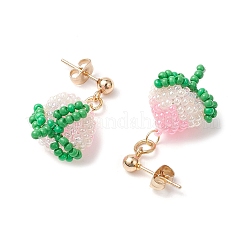 Handmade Glass Seed Beads Peach Dangle Stud Earrings&nbsp;EJEW-MZ00448
