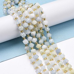天然石アクアマリンビーズ連売り  シードビーズで  多面カット  斜めキューブビーズ  5~6x5~6x4~5mm  穴：1mm  約49~55個/連  15.35''~15.75''（39~40センチメートル）&nbsp;G-P463-20