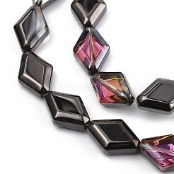 電気メッキ UVメッキガラスビーズ連売り  虹色の  菱形  ブラック  15x10x5mm  穴：1mm  約43個/連  25.39''（64.5センチメートル）&nbsp;EGLA-B010-01A-HP03