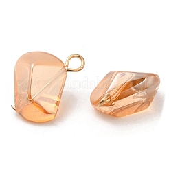 ガラスチャーム  金色の真鍮ループ付き  ポリゴンのチャーム  桃パフ  19~20x16.5x11.5~12mm  穴：2~2.2mm&nbsp;KK-Q777-07G-02