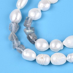 天然ラブラドライトナゲットと天然養殖淡水真珠ビーズ連売り  5.5~12x4.5~9x3.5~9mm  穴：0.8mm  パール：6~13x6~9x3.5~7.5mm  穴：0.6mm  約19~21個/連  6.30~6.69インチ（16~17cm）&nbsp;PEAR-N023-01A-17