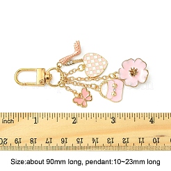 花/バッグ/ハート合金エナメルペンダント装飾  合金回転式ナスカン付き  ピンク  90mm  ペンダント：10~23mm&nbsp;HJEW-FS00025-04