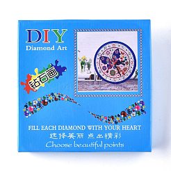 時計製造用の5dDIYダイヤモンド塗装キット  ダイヤモンド絵布付き  樹脂ラインストーン  ダイヤモンド付箋  トレープレートと接着剤クレイ  プラスチック製の時計のムーブメントとポインター  蝶  ミックスカラー  箱：22.2x22.5x3.8センチメートル&nbsp;DIY-F054-09