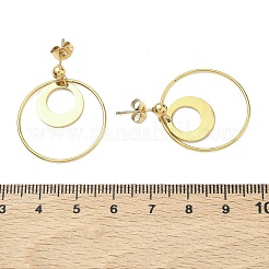 イオンプレーティング（IP）304ステンレススチールダングルスタッドピアス  フラットラウンド  ゴールドカラー  30.5x25mm&nbsp;EJEW-D350-02G
