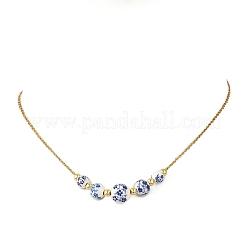 Floral Printed Round Handmade Porcelain Graduated Beaded Necklaces&nbsp;NJEW-JN06439