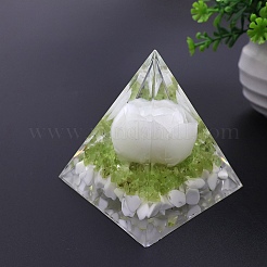 オルゴナイトピラミッド樹脂エネルギー発生器  レイキ天然オリーブ翡翠チップと花がホームオフィスデスクの装飾に  50mm&nbsp;PW-WGD91BF-01