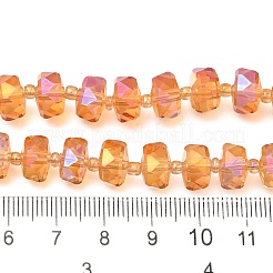 透明電気メッキガラスビーズ連売り  フル虹メッキ  多面カット  ロンデル  ダークオレンジ  10x6mm  穴：1.2mm  約60個/連  19.69''（50センチメートル）&nbsp;EGLA-P062-01A-FR02