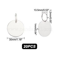 ステンレスペンダント20個  鉄製丸カン付き  フラットラウンドのチャーム  ステンレス鋼色  30x1mm  丸カン：16x1.2ミリ  13.5mm内径&nbsp;FIND-GA0002-67