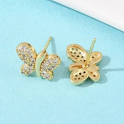 Brass Micro Pave Clear Cubic Zirconia Stud Earrings&nbsp;EJEW-F400-02A-G