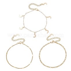 Round ABS Imitation Pearl Beaded Chains & 304 Stainless Steel Cable Chains Stackable Bracelets for Women&nbsp;BJEW-JB12452-01