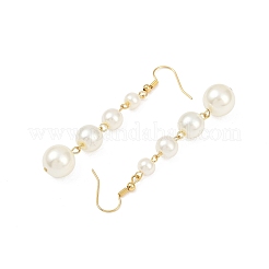 ガラスパールダングルピアス  304ステンレススチールピアスフック付き  ラウンド  ゴールドカラー  69x12mm&nbsp;EJEW-JE06463-03