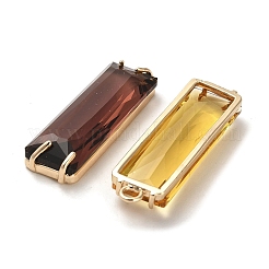 ガラスと金色の真鍮のペンダント  ファセット長方形チャーム  ミックスカラー  34.5x10.5x5.8mm  穴：2mm&nbsp;GLAA-G111-12G