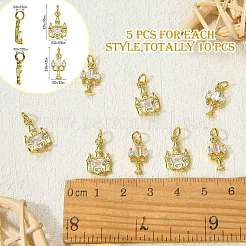 10Pcs 2 Styles Brass Micro Pave Clear Cubic Zirconia Pendants&nbsp;ZIRC-SZ0005-41