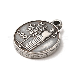 304ステンレスペンダント  人間味のある平べったい丸  アンティークシルバー  18x15x3mm  穴：1.6mm&nbsp;STAS-L022-267AS